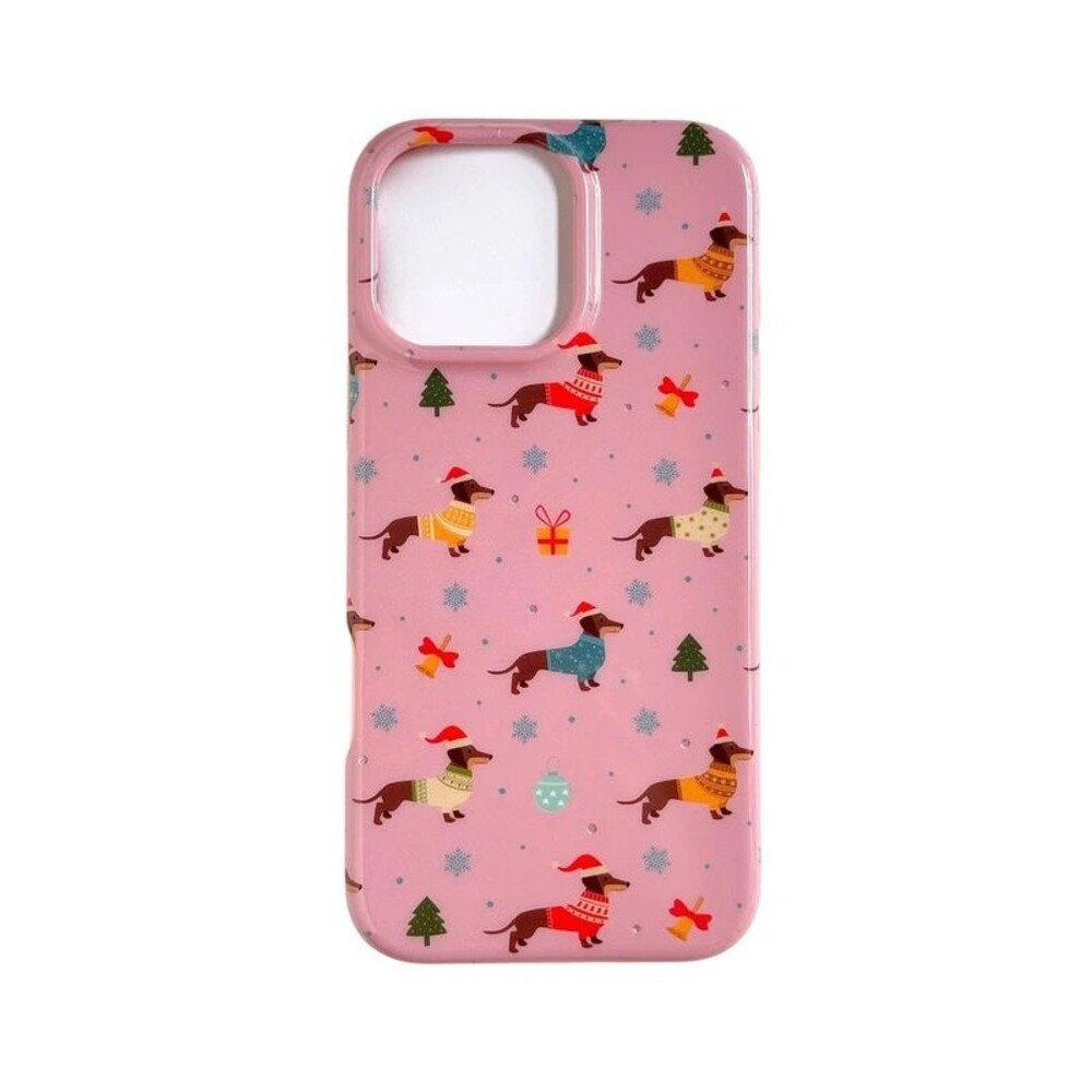 Pink Sky Christmas Dog iPhone 16 Pro Max Case Pink